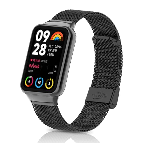 KeeFos Armband für Xiaomi Mi Band 8 Pro/Smart Band 8 Pro, Mesh Gewebe Edelstahl Metall Uhrenarmband Ersatzband für Xiaomi Mi Band 8 Pro/Smart Band 8 Pro - Schwarz von KeeFos