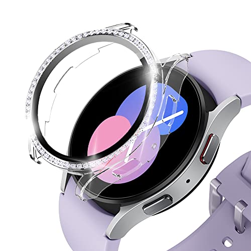 KeeFos Hülle Kompatibel für Samsung Galaxy Watch 5 40mm, Strassstein Gehäuse Panzerglas, 360° Rundum Schutzhülle, Displayschutz PC Schutzhülle, Kratzfest für Galaxy Watch 5 40mm (Transparent) von KeeFos