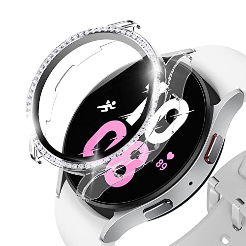 KeeFos Hülle Kompatibel für Samsung Galaxy Watch 5 44mm, Strassstein Gehäuse Panzerglas, 360° Rundum Schutzhülle, Displayschutz PC Schutzhülle, Kratzfest für Galaxy Watch 5 44mm (Transparent) von KeeFos