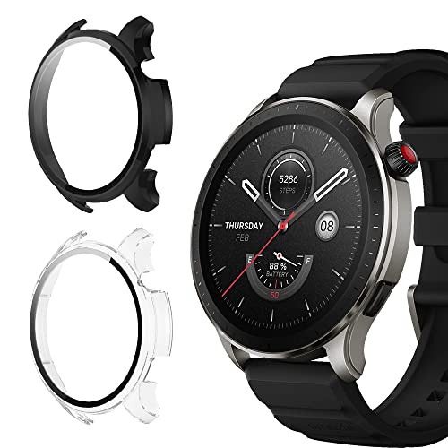 KeeFos Hülle Kompatibel mit Amazfit GTR 4, 9H Härte 360° Rundum Schutzhülle Eingebaut Glas, Kratzfest PC Displayschutzfolie Case Cover für Amazfit GTR 4 (Schwarz+Transparent) von KeeFos