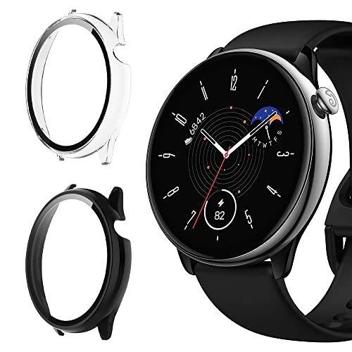 KeeFos Hülle Kompatibel mit Amazfit GTR Mini, 9H Härte 360° Rundum Schutzhülle Eingebaut Glas, Kratzfest PC Displayschutzfolie Case Cover für Amazfit GTR Mini (Schwarz+Transparent) von KeeFos