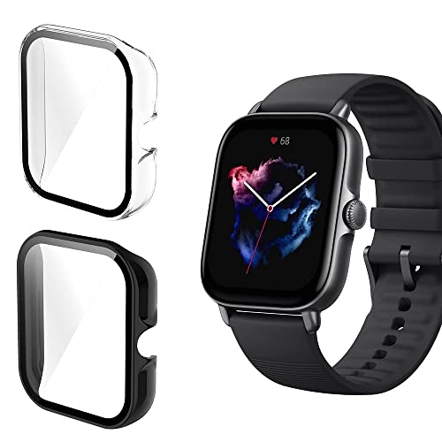 KeeFos Hülle Kompatibel mit Amazfit GTS 3, 9H Härte 360° Rundum Schutzhülle Eingebaut Glas, Kratzfest PC Displayschutzfolie Case Cover für Amazfit GTS 3 (Schwarz+Transparent) von KeeFos