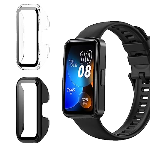 KeeFos Hülle Kompatibel mit Huawei Band 9 / Huawei Band 8, 9H Härte 360° Rundum Schutzhülle Eingebaut Glas, Kratzfest PC Displayschutzfolie Case Cover für Huawei Band 9 / Band 8 (Schwarz+Transparent) von KeeFos