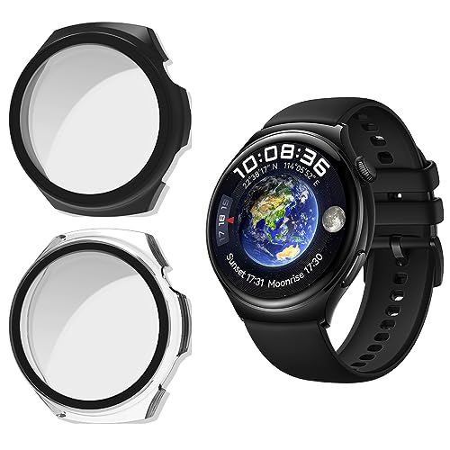 KeeFos Hülle Kompatibel mit Huawei Watch 4, 9H Härte 360° Rundum Schutzhülle Eingebaut Glas, Kratzfest PC Displayschutzfolie Case Cover für Huawei Watch 4 (Schwarz+Transparent) von KeeFos