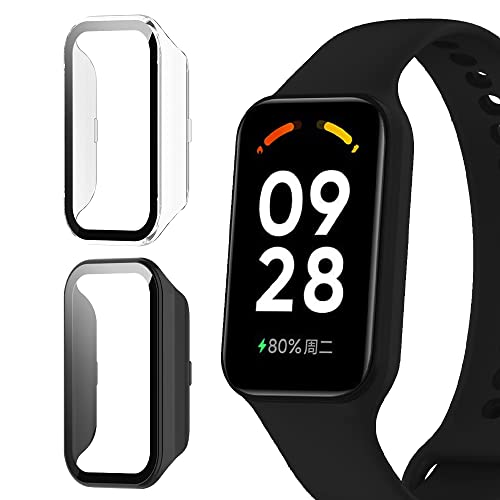 KeeFos Hülle Kompatibel mit Xiaomi Redmi Smart Band 2, 9H Härte 360° Rundum Schutzhülle Eingebaut Glas, Kratzfest PC Displayschutzfolie Case Cover für Xiaomi Redmi Smart Band 2 (Schwarz+Transparent) von KeeFos