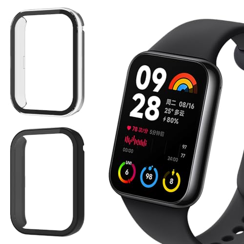 KeeFos Hülle für Xiaomi Mi Band 8 Pro/Smart Band 8 Pro, 9H Härte 360° Rundum Schutzhülle Eingebaut Glas, Kratzfest PC Displayschutzfolie für Xiaomi Mi Band 8 Pro/Smart Band 8 Pro (Schwarz+Transparent) von KeeFos