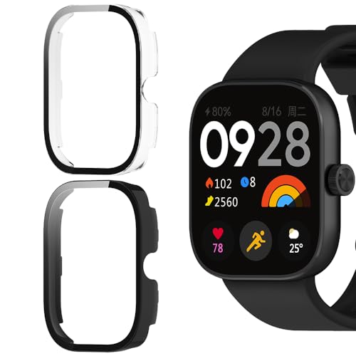 KeeFos Hülle für Xiaomi Redmi Watch 4, 9H Härte 360° Rundum Schutzhülle Eingebaut Glas, Kratzfest PC Displayschutzfolie für Xiaomi Redmi Watch 4 (Schwarz+Transparent) von KeeFos