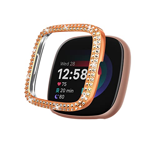 KeeFos Hülle kompatibel für Fitbit Versa 4/Sense 2, (Nicht Enthalten Schutzfolie) Glitzer Diamant Schutzrahmen, PC Schutzrahmen Stoßfest Kratzfest Schutzhülle für Fitbit Versa 4/Sense 2(Roségold) von KeeFos