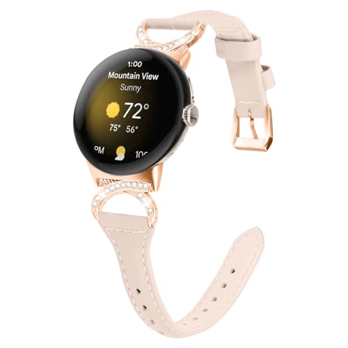 KeeFos Leder Armband Kompatibel mit Google Pixel Watch 2 / Google Pixel Watch, Lederarmband Ersatzband Uhrenarmband für Google Pixel Watch 2 / Google Pixel Watch - Aprikose von KeeFos