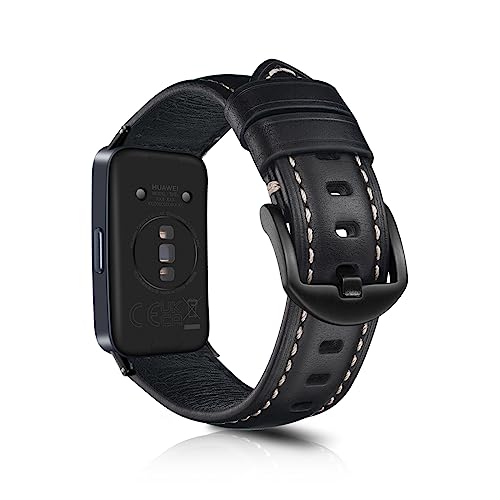 KeeFos Leder Armband Kompatibel mit Huawei Band 9 / Huawei Band 8, Herren & Damen Lederarmband Ersatzband Uhrenarmband Armbänder für Huawei Band 9 / Huawei Band 8 - Schwarz von KeeFos