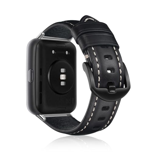 KeeFos Leder Armband Kompatibel mit Huawei Watch Fit 2, Lederarmband Ersatzband Armbänder für Huawei Watch Fit 2 - Schwarz von KeeFos