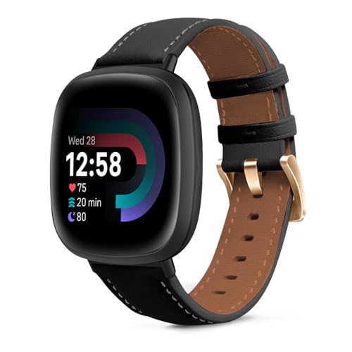 KeeFos Armband Kompatibel mit Fitbit Versa 4/Versa 3, Herren Damen Uhrenarmband, Leder Ersatzarmband für Fitbit Sense 2/Fitbit Sense - Schwarz KeeFos Armband Kompatibel mit Fitbit Versa 4/Versa 3, Herren Damen Uhrenarmband, Leder Ersatzarmband für Fitbit Sense 2/Fitbit Sense - Schwarz von KeeFos