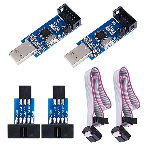 KeeYees 2 Stück Downloader Programmierer für USBASP für ISP mit Kabel und 10Pin zu 6Pin Adapter Platine für 51 für AVR Serie Mikrocontroller von KeeYees