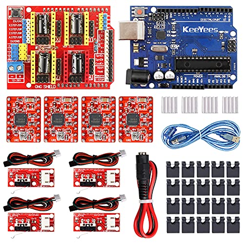 KeeYees Professional 3D Drucker CNC Kit mit E-Tutorial - CNC Shield V3 mit Jumper Kappen, A4988 Schrittmotor Treiber, DC Female Konverter Kable, RAMPS 1.4 Mechanical Switch Endstop von KeeYees