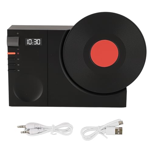 BT-Lautsprecher mit Uhr, Vintage-BT-Lautsprecher, Tisch-Retro-Uhrenlautsprecher, Drehbarer Retro-Plattenspieler-Lautsprecher für das Heimbüro (Black) von Keenso