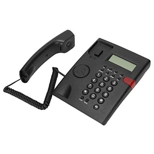 Desktop Corded Phone Premium Wired Festes Telefon mit Echter Zeituhr für Hotelhaus, PVC -Material (Black) von Keenso