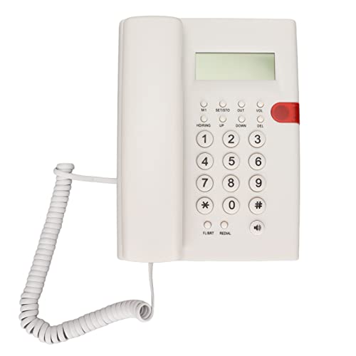 Desktop Corded Phone Premium Wired Festes Telefon mit Echter Zeituhr für Hotelhaus, PVC -Material (White) von Keenso