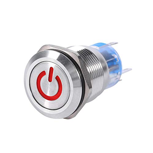 Keenso 19mm 12V-24V Auto Power Druckschalter wasserdicht Metall LED-Tastenschalter selbstsichernde Rast Druckknopf Schalter 1NO1NC(Rot) von Keenso