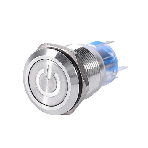 Keenso 19mm 12V-24V Auto Power Druckschalter wasserdicht Metall LED-Tastenschalter selbstsichernde Rast Druckknopf Schalter 1NO1NC(Weiß) von Keenso