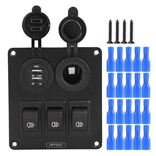 Keenso Auto Boot Wippschalter Panel, wasserdichte Marine LED 3 Gang Wippschalter Schaltpanel + Doppel USB-Ladegerät + Zigarettenanzünder 12V/24V für Auto Boot Marine (Rot) Boots-/Yachtteile von Keenso