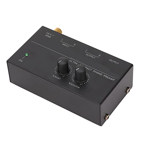 PP500 Low -Rausch -Phono Vorverstärker mit Verstärkungseinstellungsknopfsteuerung für den Vorverstärker des Plattenspieler, Geeignet für Plattenspieler Liebhaber, Metal Black (EU-Stecker) von Keenso