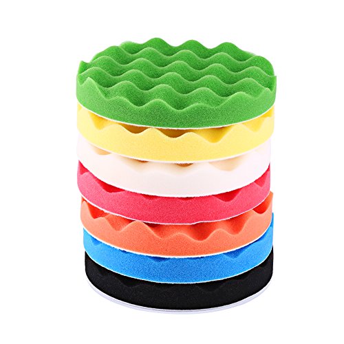 Polieren Pufferwachs Padkit - 10 Stücke 7" - Weiche und Wiederverwendbare Kissen - für Auto-Enthusiasten - Inklusive Drahtbohrer Adapter - Grün Gelb Weiß Rot Orange Blau Schwarz von Keenso