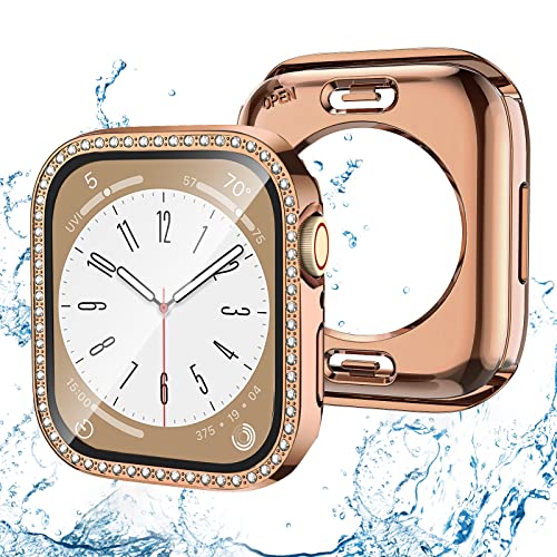 (2-in-1) Bling wasserdichte Hülle kompatibel mit Apple Watch 40 mm Serie 6/5/4/SE/SE2 Displayschutzfolie, vorne und hinten, Glitzer, Diamant-Kristall, schützende Stoßfänger-Gesichtsabdeckung für von Keepamor