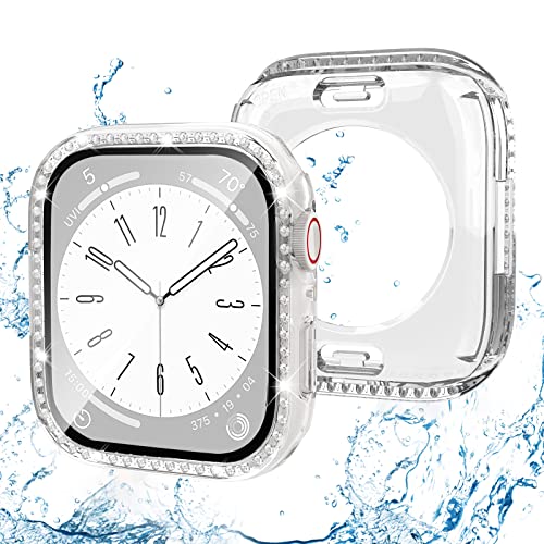 (2-in-1) Bling wasserdichte Hülle kompatibel mit Apple Watch 40 mm Serie 6/5/4/SE/SE2 Displayschutzfolie, vorne und hinten, Glitzer-Diamant-Kristall, vollständiger Schutz für iWatch 40 mm, transparent von Keepamor