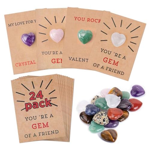 24 Pack Valentines Cards with Heart-Shape Crystals, Valentinstag Karte,Valentinskarte mit Herz, Personalisierte Romantische Karte, Valentines Day Gifts for Kids von Keeplus