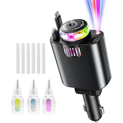 Aroma Starlight Car Charger, 45W Fast Charging Adapter, Einziehbare 5 in 1 Aroma Starlight Auto Ladegerät, Schnellladegerät KFZ Ladegerät mit Diffusor ätherisches Öl, Einziehbares Auto Ladegerät von Keeplus