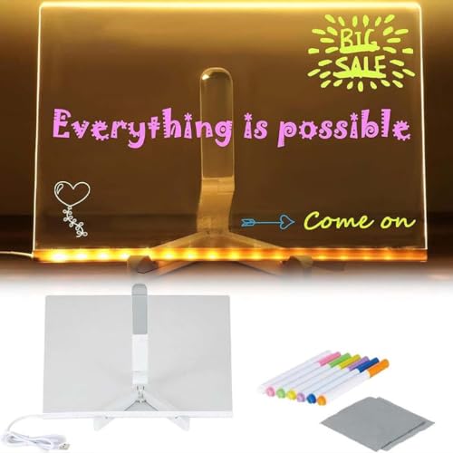 Kivvy Magic Board, Kivvy - Magicboard Where Creativity Lights Up, LED Notiztafel mit Farben, Acryl Notiztafel mit 7 Farben Stift, Transparente Acryl Tafel Abwischbar Drawing Board für Büro (5.9in) von Keeplus
