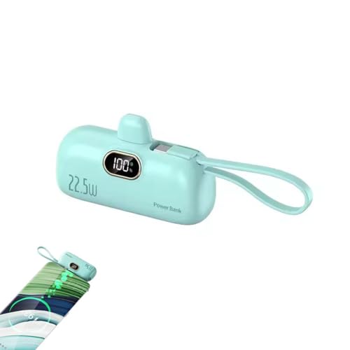 Mini Portable Charger with Built-in Cable,Powerbank 5000mAh 22.5W mit integriertem USB-C Kabel,High-Speed portables Ladegerät,Schnellladung Powerbank,Tragbares Ladegerät Für Smartphone (Grün) von Keeplus