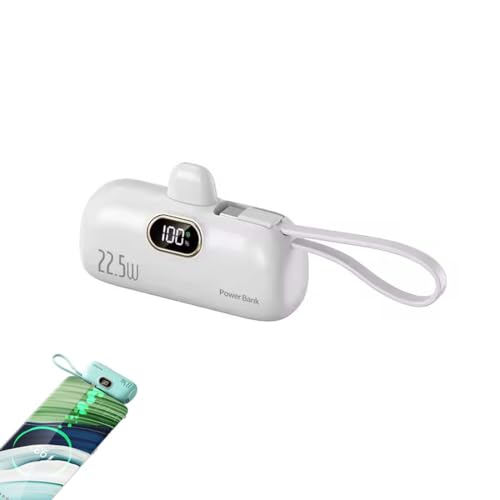 Mini Portable Charger with Built-in Cable,Powerbank 5000mAh 22.5W mit integriertem USB-C Kabel,High-Speed portables Ladegerät,Schnellladung Powerbank,Tragbares Ladegerät Für Smartphone (Weiß) von Keeplus