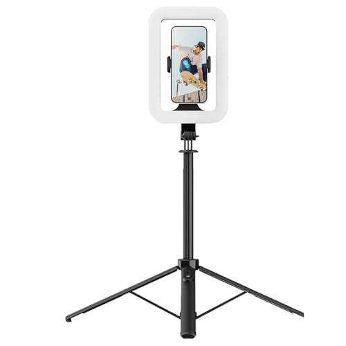 Rechargeable Selfie Portable Ring Light – Adjustable Bicolor Fill Light, Dimmbare LED Videolicht mit Handyhalter, Ringlicht mit Stativ Handy Laptop Videokonferenz Licht mit 3 Farben für Video (C) von Keeplus