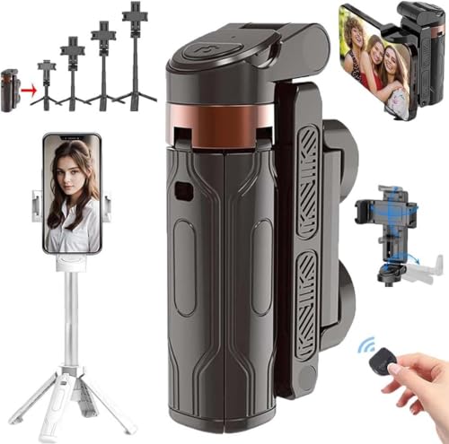 SnapPro 3-in-1 Creator Stick - Tripod, Selfie, Grip, 360°Rotatable Mini Phone Tripod,Handy Stativ Ständer,Pocketflex Mini Tripods,3 in 1 Bluetooth Selfie Stick, Handy Stativ für Smartphone (Schwarz) von Keeplus