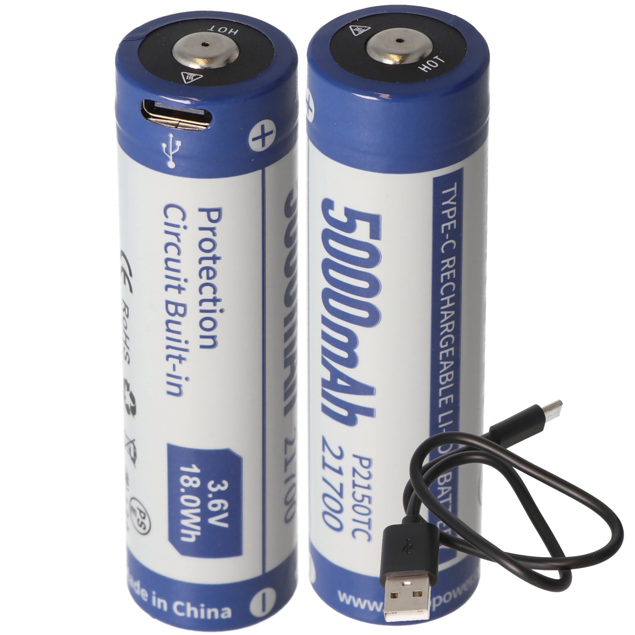 2 Stück 21700 Li-ion Akku 5000mAh 3,7V - 3,6V 76,2x21,4mm mit PCB Schutz inkl. USB-C Lademöglichkeit 2 Stück 21700 Li-ion Akku 5000mAh 3,7V - 3,6V 76,2x21,4mm mit PCB Schutz inkl. USB-C Lademöglichkeit von Keeppower
