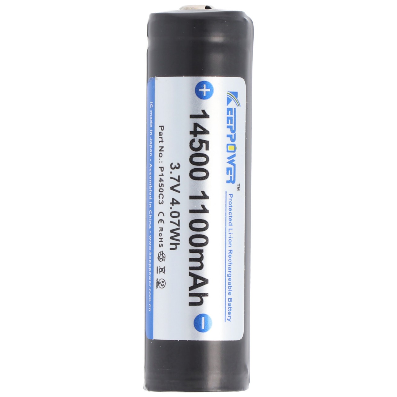 Akku 14500 mit 3,7 Volt Spannung und 1100mAh Kapazität, Li-Ion-Akku PCB geschützt P1450C3 Akku 14500 mit 3,7 Volt Spannung und 1100mAh Kapazität, Li-Ion-Akku PCB geschützt P1450C3 von Keeppower