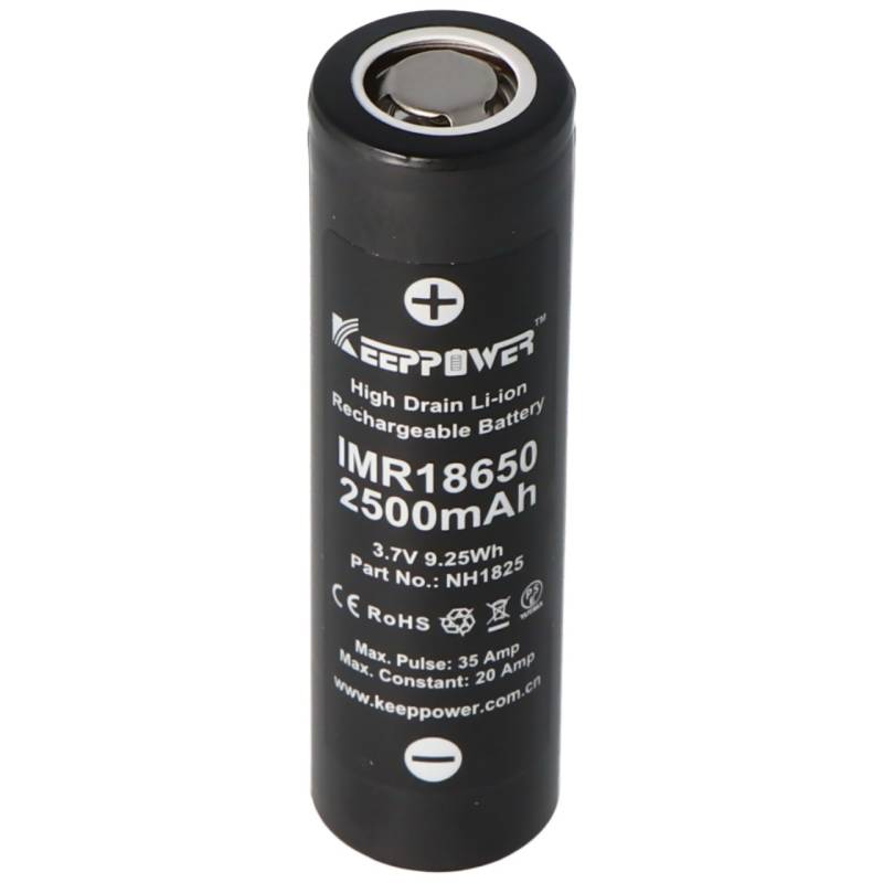 KeepPower IMR18650 - 2500mAh 3,6V - 3,7V Hochstromzelle Li-Ion-Akku von Keeppower