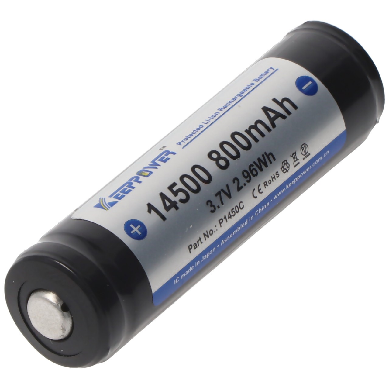Keeppower 14500 mit 800mAh, 3,7V Li-Ion-Akku geschützt, 52 x 14,3mm Abmessungen Keeppower 14500 mit 800mAh, 3,7V Li-Ion-Akku geschützt, 52 x 14,3mm Abmessungen von Keeppower