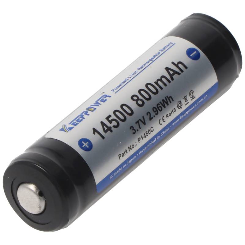 Keeppower 14500 mit 800mAh, 3,7V Li-Ion-Akku geschützt, 52 x 14,3mm Abmessungen von Keeppower