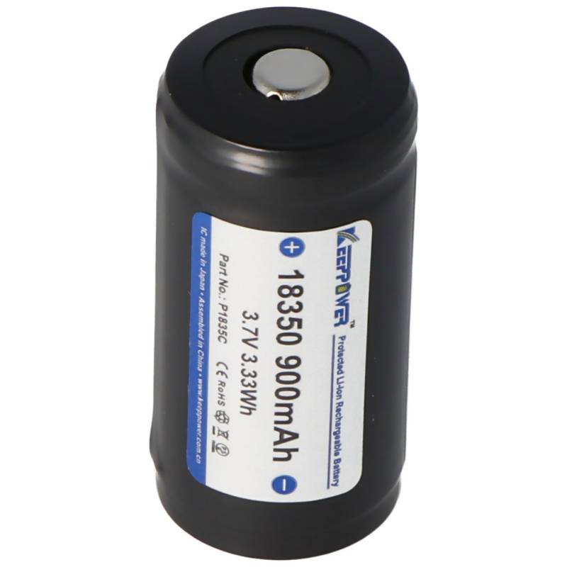 Keeppower 18350 - 900mAh, 3,7V Li-Ion-Akku geschützt, Abmessungen 38,2x18,45mm von Keeppower