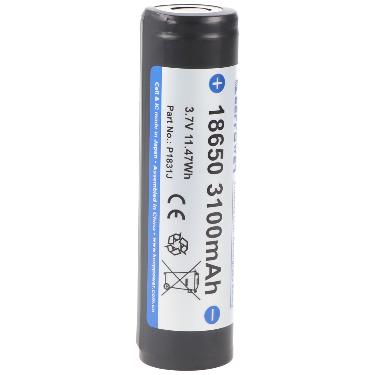 Keeppower 18650 3100mAh, 3,7V Li-Ion-Akku geschützt 69,5 x 18,6mm, flacher Kopf Keeppower 18650 3100mAh, 3,7V Li-Ion-Akku geschützt 69,5 x 18,6mm, flacher Kopf von Keeppower