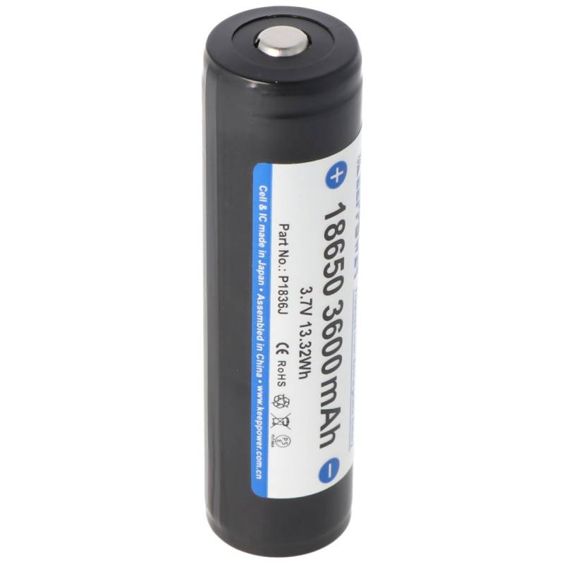 Keeppower 18650 Li-Ion Akku mit 3600mAh 3,7 Volt mit Schutzelektronik 69,12x18,65x18,65mm von Keeppower