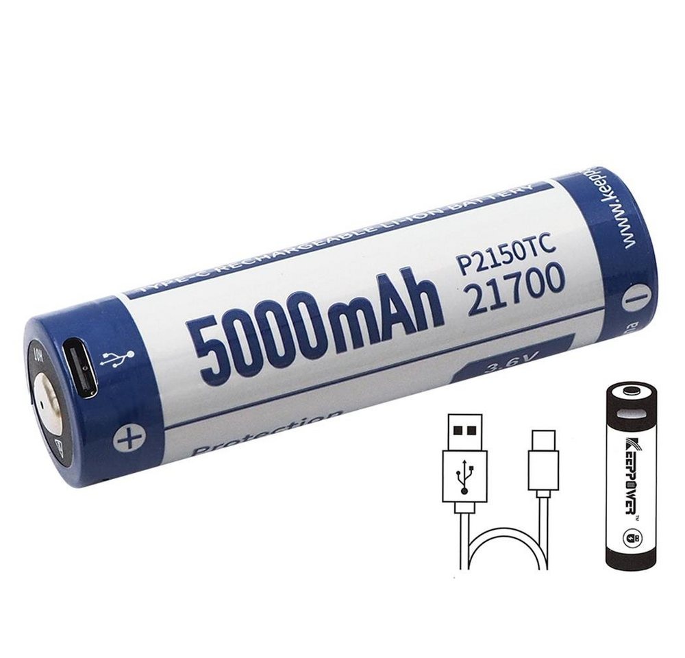 Keeppower 21700 Li-Ion Akku 3,7V 5000mAh mit USB Akku Keeppower 21700 Li-Ion Akku 3,7V 5000mAh mit USB Akku von Keeppower