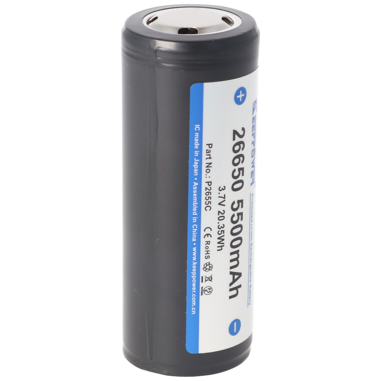 Keeppower 26650 Li-Ion Akku 5500mAh, 3,6V bis 3,7V, Maße 69,9x26,5mm PCB geschützt Keeppower 26650 Li-Ion Akku 5500mAh, 3,6V bis 3,7V, Maße 69,9x26,5mm PCB geschützt von Keeppower