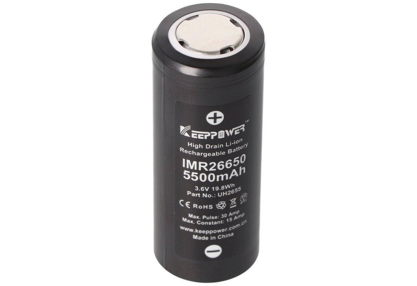 Keeppower IMR 26650 Li-Ion Akku 5500mAh 3,6V - 3,7V 15A konstant Abmessungen 6 Akku von Keeppower