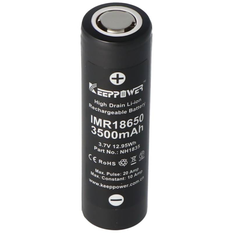 Keeppower IMR18650 3500mAh, 3,6V - 3,7V Li-Ion-Akku Flat Top Abmessungen beachten 65,1x18,45mm von Keeppower