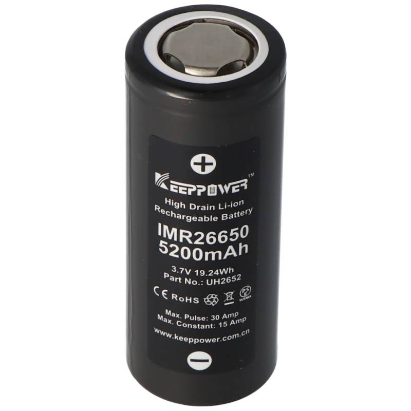 Keeppower IMR26650 5200mAh, 15A, 3,6V - 3,7V Li-Ion-Akku, 67,2 x 26,5mm von Keeppower