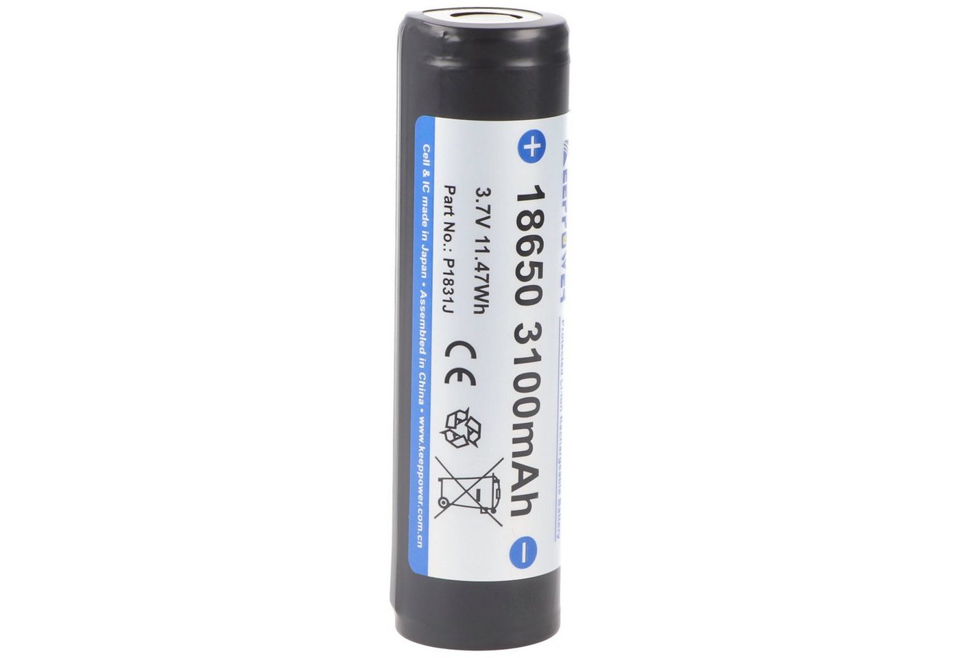 Keeppower Keeppower 18650 3100mAh, 3,7V Li-Ion-Akku geschützt 69,5 x 18,6mm, fl Akku 3100 mAh (3,7 V) von Keeppower