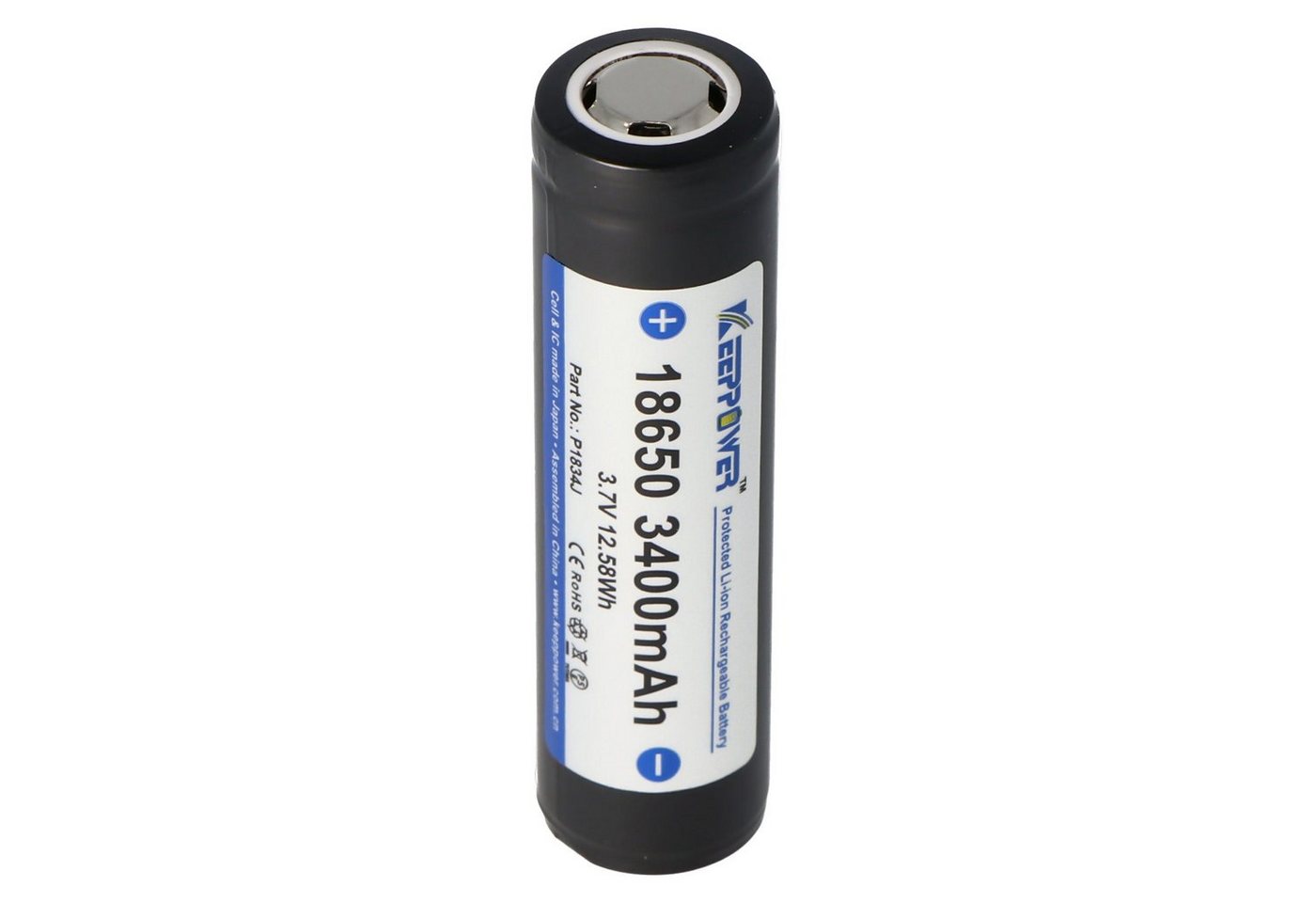 Keeppower Keeppower 18650 3400mAh 3,7V Li-Ion-Akku geschützt Flat Top 67,8x18,6 Akku 3400 mAh (3,6 V) von Keeppower